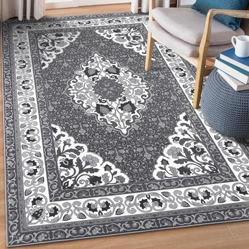 Chicrug Grey Area Rugs for Living Room, 4x6 Feet Memory Foam Rugs for