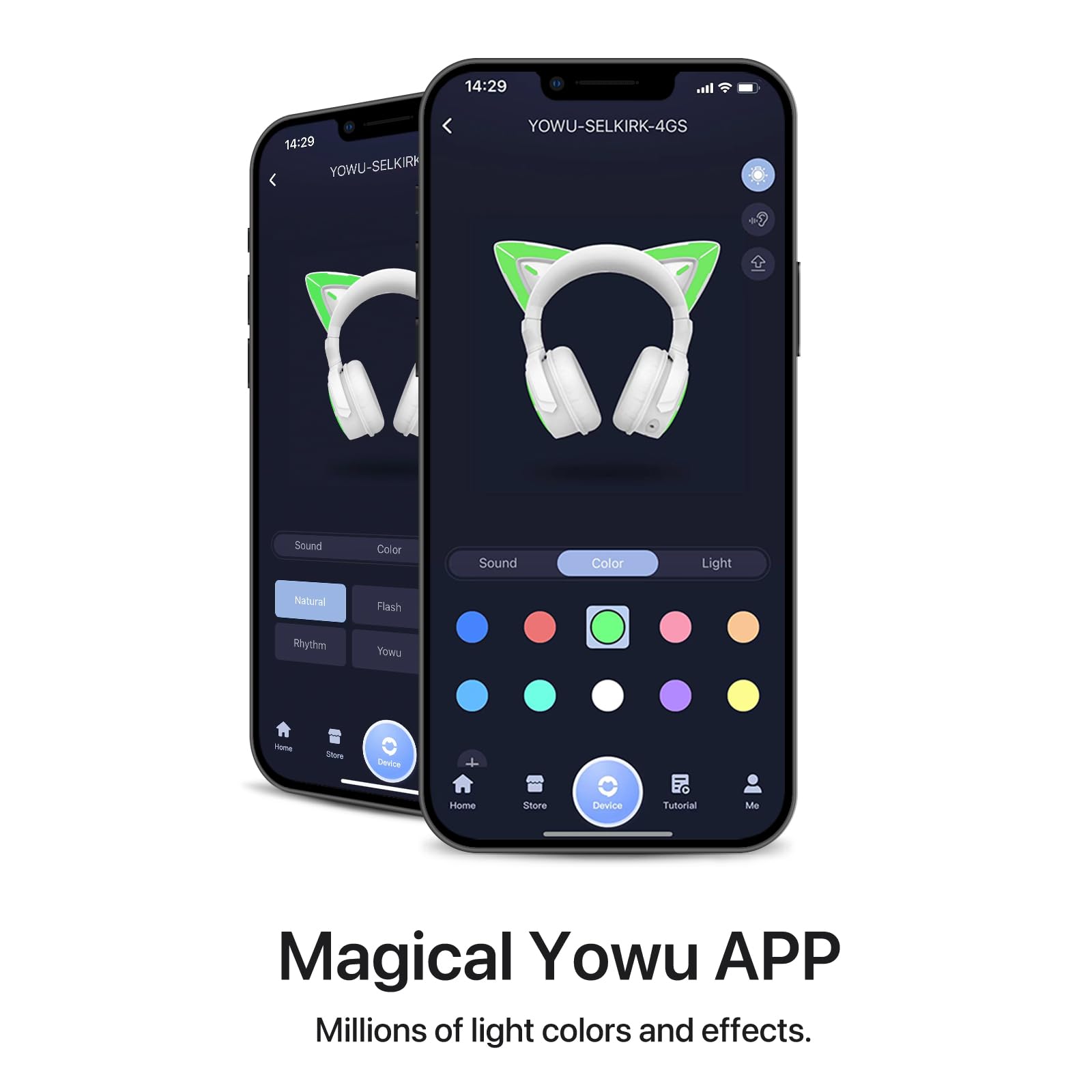 YOWU Cat Ear Headphones 4GS -Wireless Bluetooth Noise Cancelling Headphones, RGB Gaming Headset with Mic & 2.4G USB/Type C Dongle for PC/PS4/PS5/XBOX/Switch