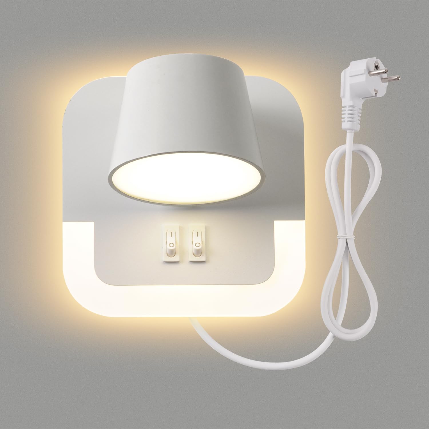 AWEKLIY 4W+8W Moderno Aplique de Pared LED Luz de Lectura de Pared Giratoria de 320° Focos de Pared Lámpara de Pared con Interruptor, lamparas de mesita de noche dormitorio hotel, Con enchufe, Blanco
