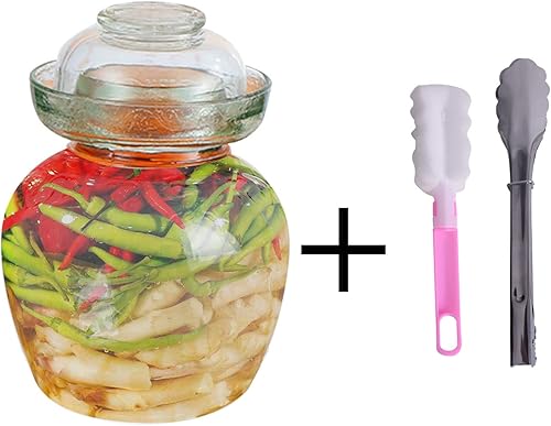 Miniatura 2 de Vencer Frasco de fermentación de vidrio tradicional de 2.5 litros con tapa y piedra de presión, tanque de fermentación de vidrio para encurtidos