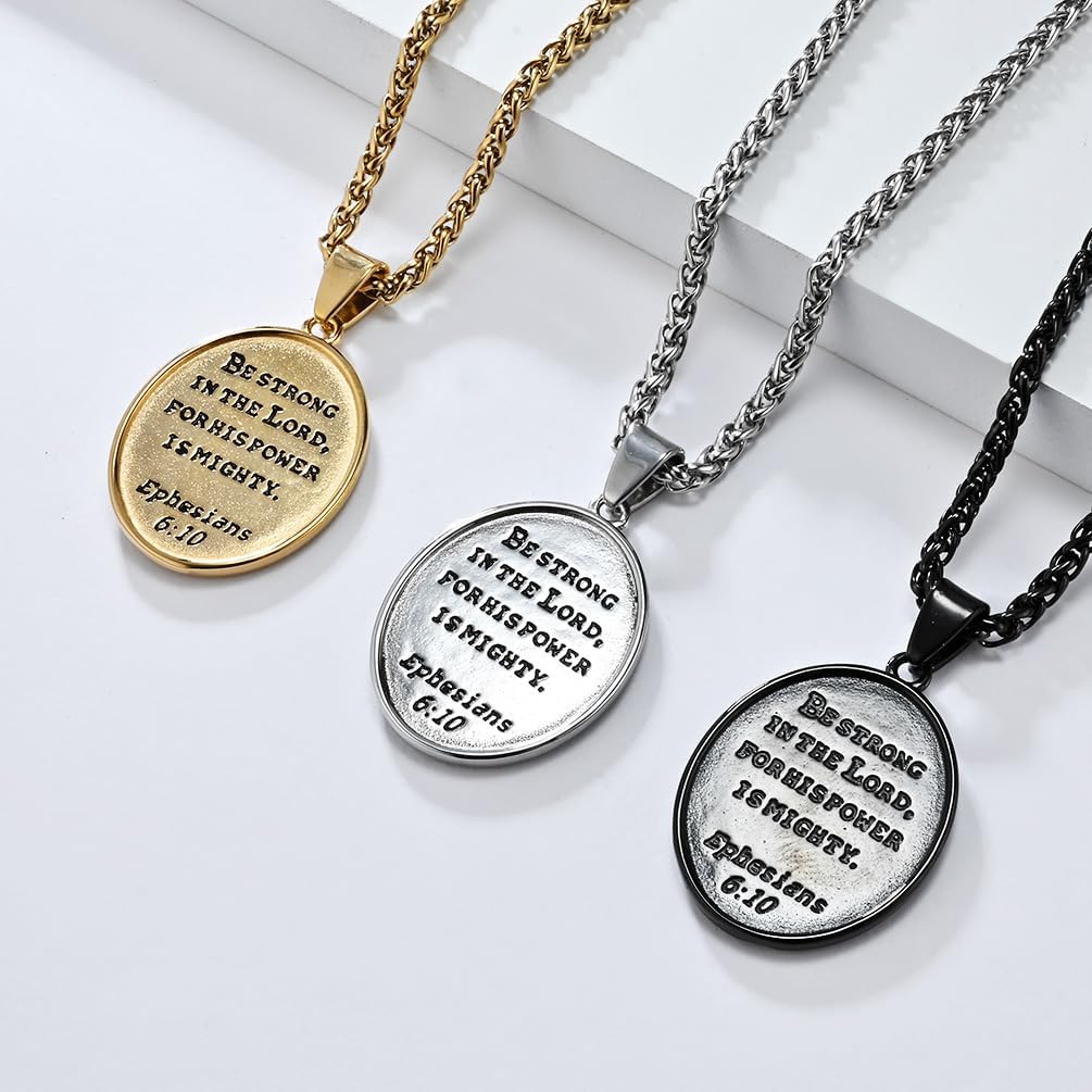 Men Saint Michael Necklace,Stainless Steel Black/Silver/Gold Archangel Pendant Necklace Amulet Medal Jewelry,60cm Rolo Chain