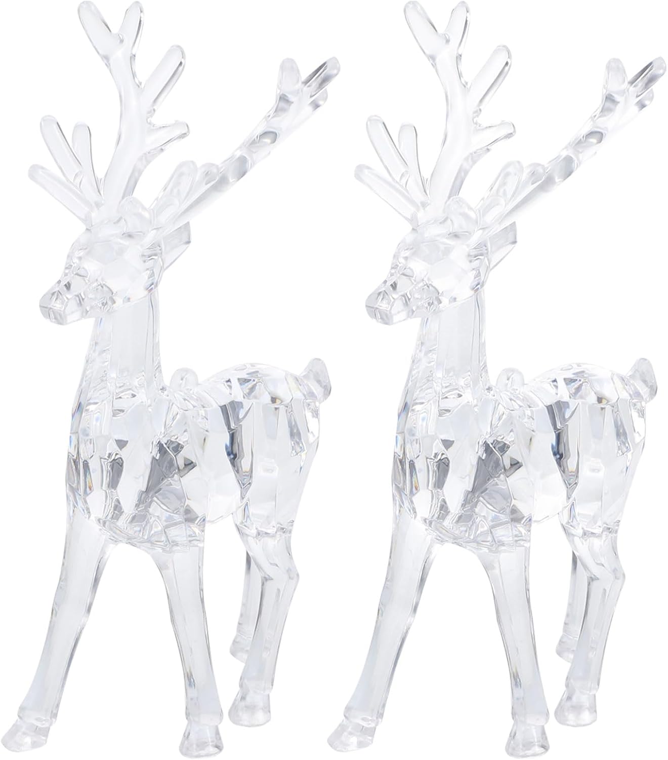 Sewroro 2pcs Christmas Reindeer Ornaments Acrylic Reindeer Deer Figurine Glass Collection Ornament Statue Animal Collectible Standing Christmas Table Centerpiece Home Decoration - Image 7