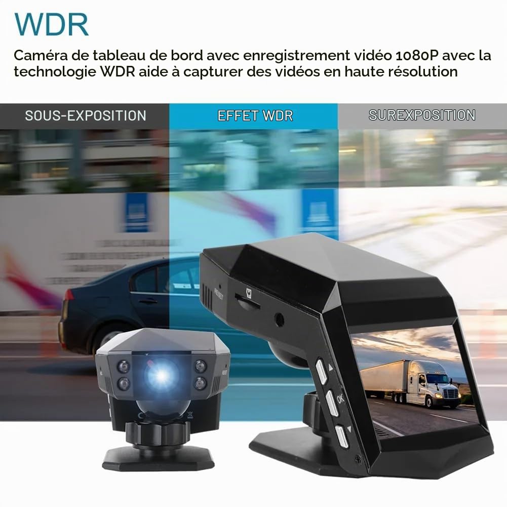 Enregistreur Vidéo de Tableau de Bord de Voiture, Moniteur de Vue DashCam, Écran de 2 Pouces, Grand Angle 1080P (A)