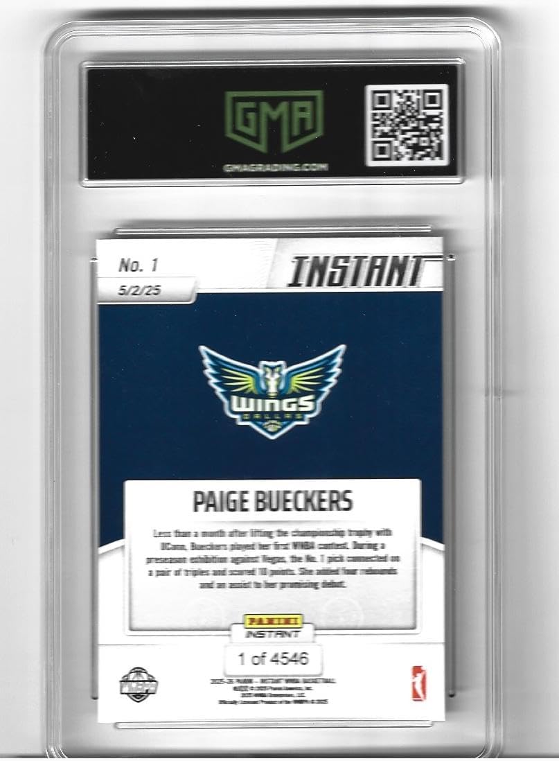 Graded Gem Mint 10 Paige Bueckers 2025 Basketball Rookie Card 1st Card In a Wings Uniform Instant #1 Rookie Of The Year Winner