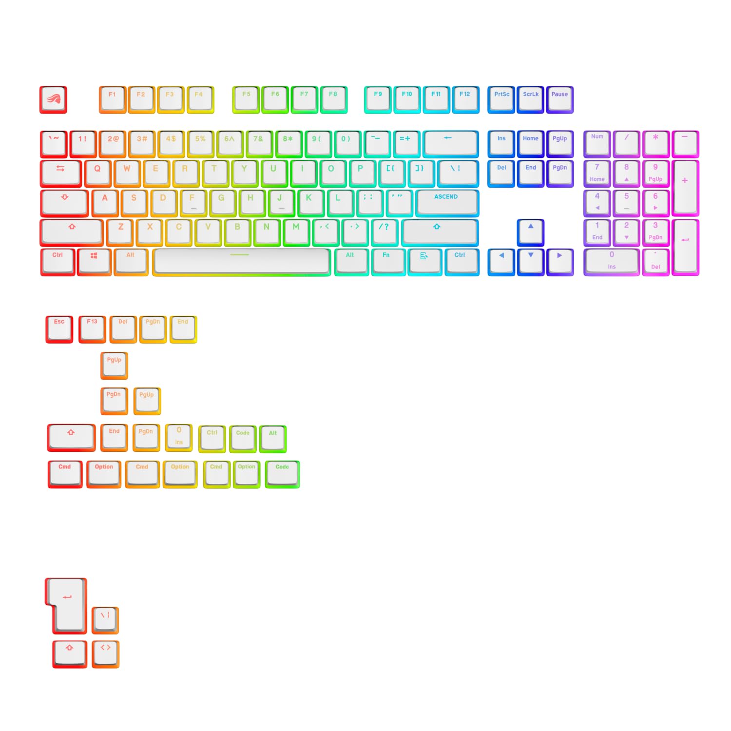 Glorious Gaming - GPBT Aura RGB Keycaps (White): Pudding Style Keycaps, Double Shot PBT, Translucent Design, Fits 100%, 75%, 65%, 60% Mechanical Keyboards, Fits ANSI, ISO, Windows & macOS