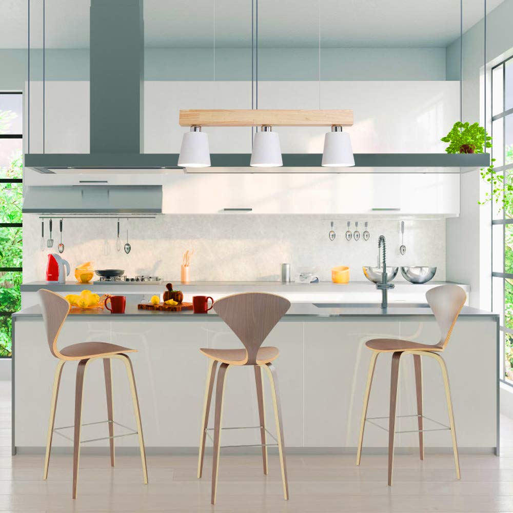 GBLY Lámpara colgante LED mesa de comedor madera 3 llamas blanco cálido | lámpara de mesa de comedor ajustable en altura para comedor sala de estar restaurante de oficina blanco, E27 iluminante incl.