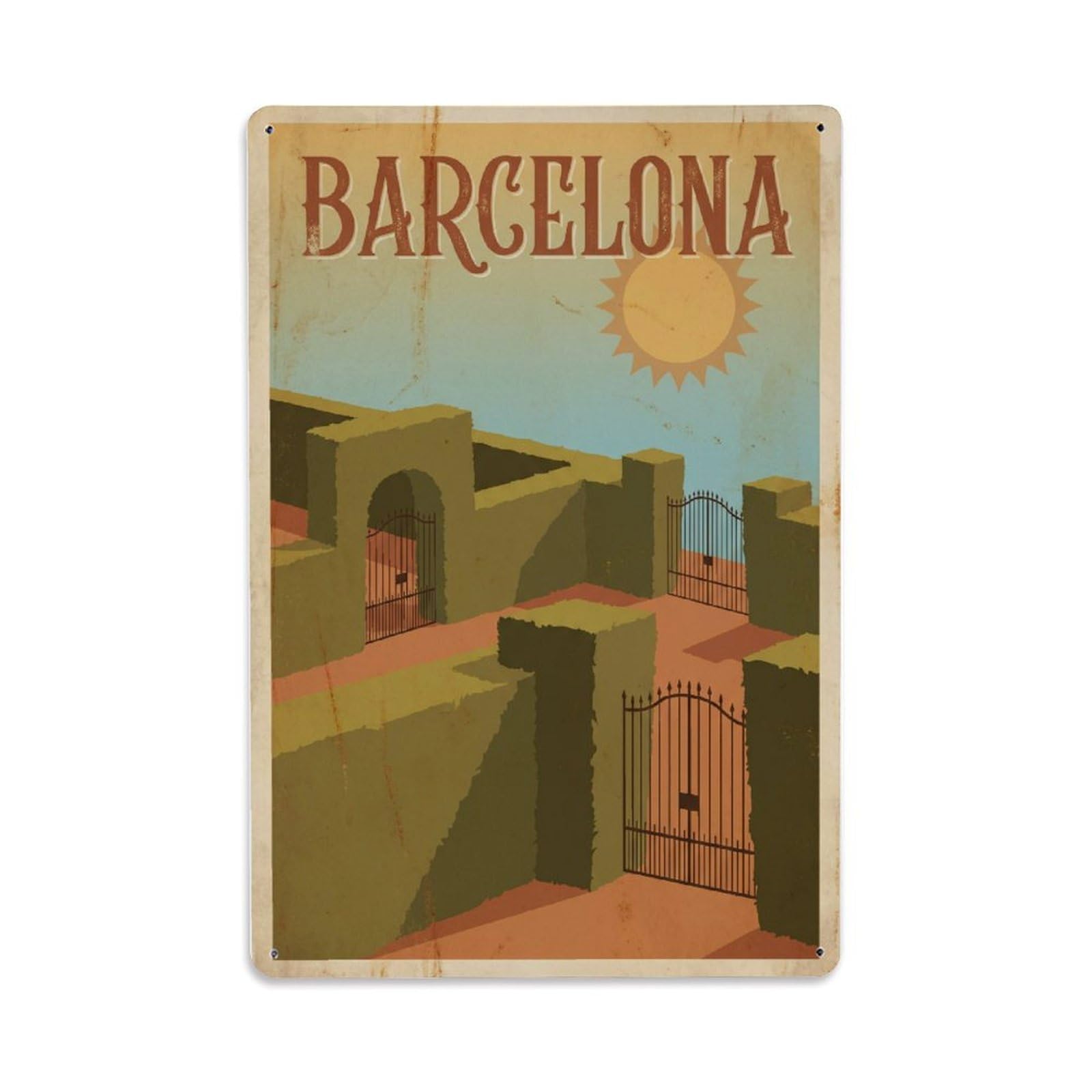 Vintage Travel Enclosures Spain Garden Metal Tin Sign Plaque Wall Decor for Cafe, Club Bar, Office, Home Garden Metal Poster 8x12Inch