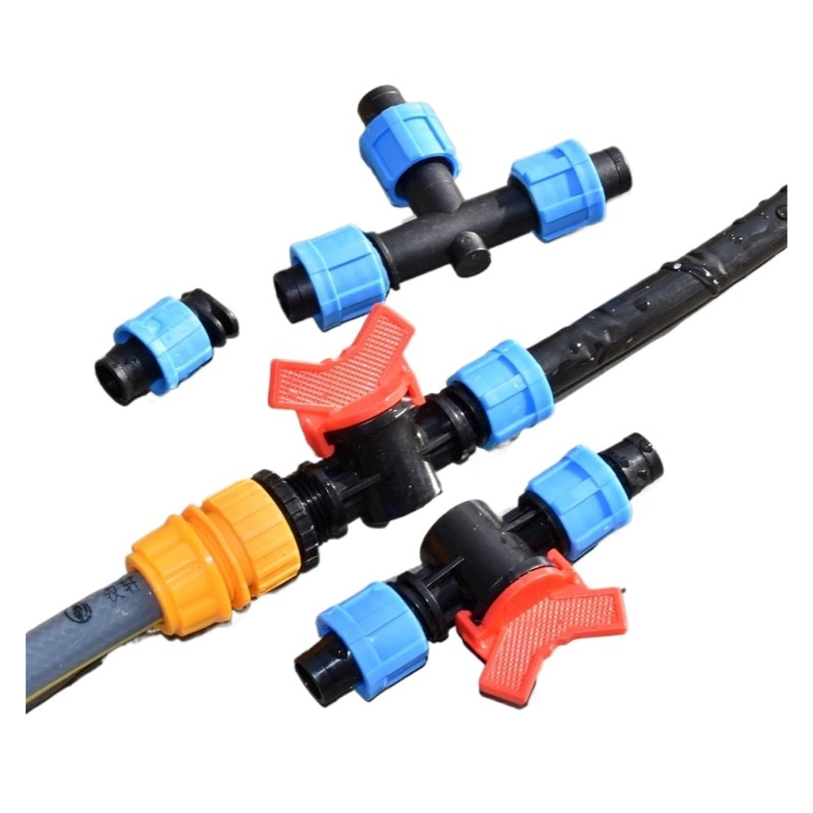 Cinta de goteo de PE, Cinta de riego por goteo 16 mm, juego 20 m, 2 orificios, negro, azul, 0,2-0,4, 10-50 cm(Set J,THICK0.2MM-HOLE PITCH30CM)