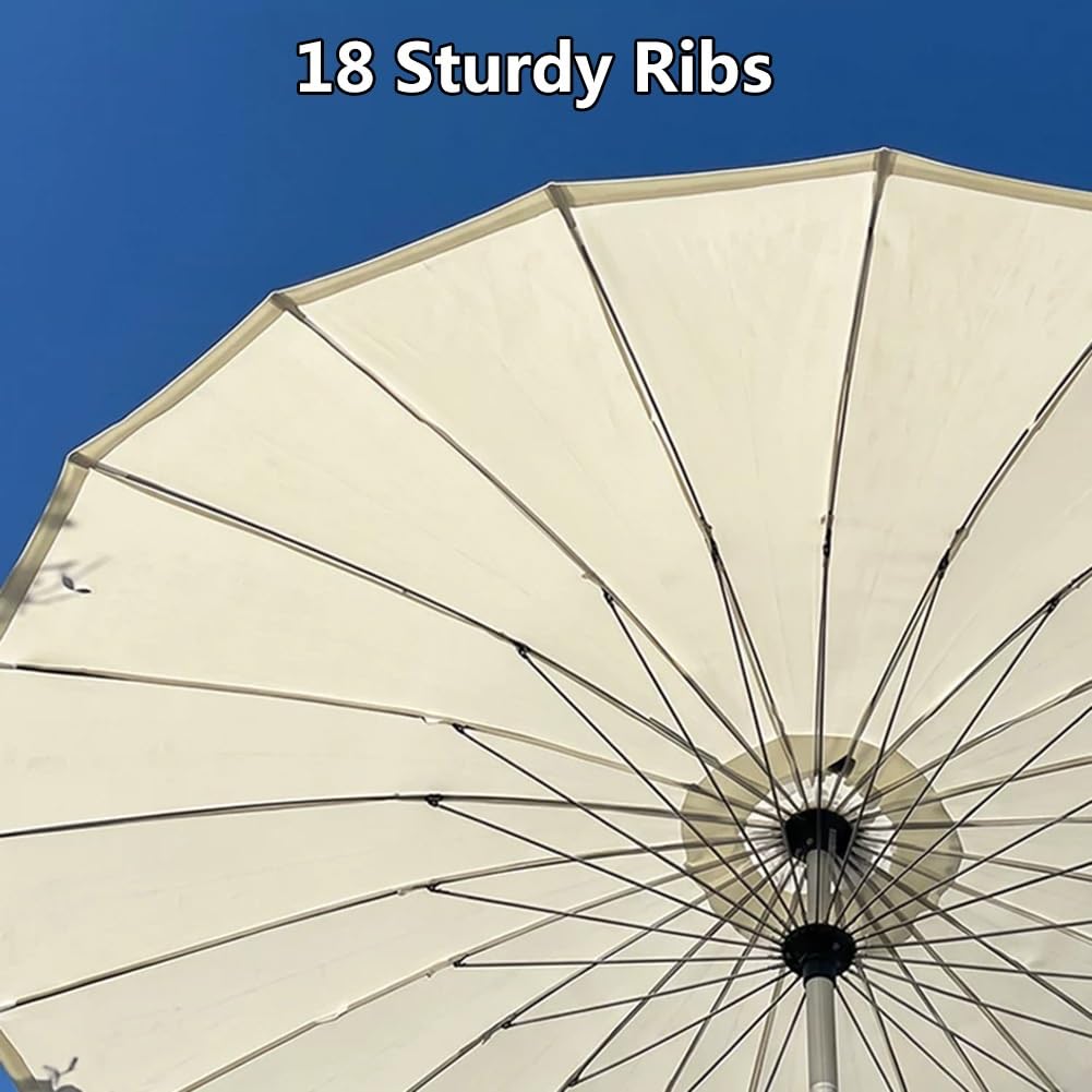 Okrągły parasol tarasowy, parasol ogrodowy w Szanghaju z uchwytem uchylnym i korbowym, 18 wytrzymałych żeber do basenu, ogrodu, tarasu, podwórka