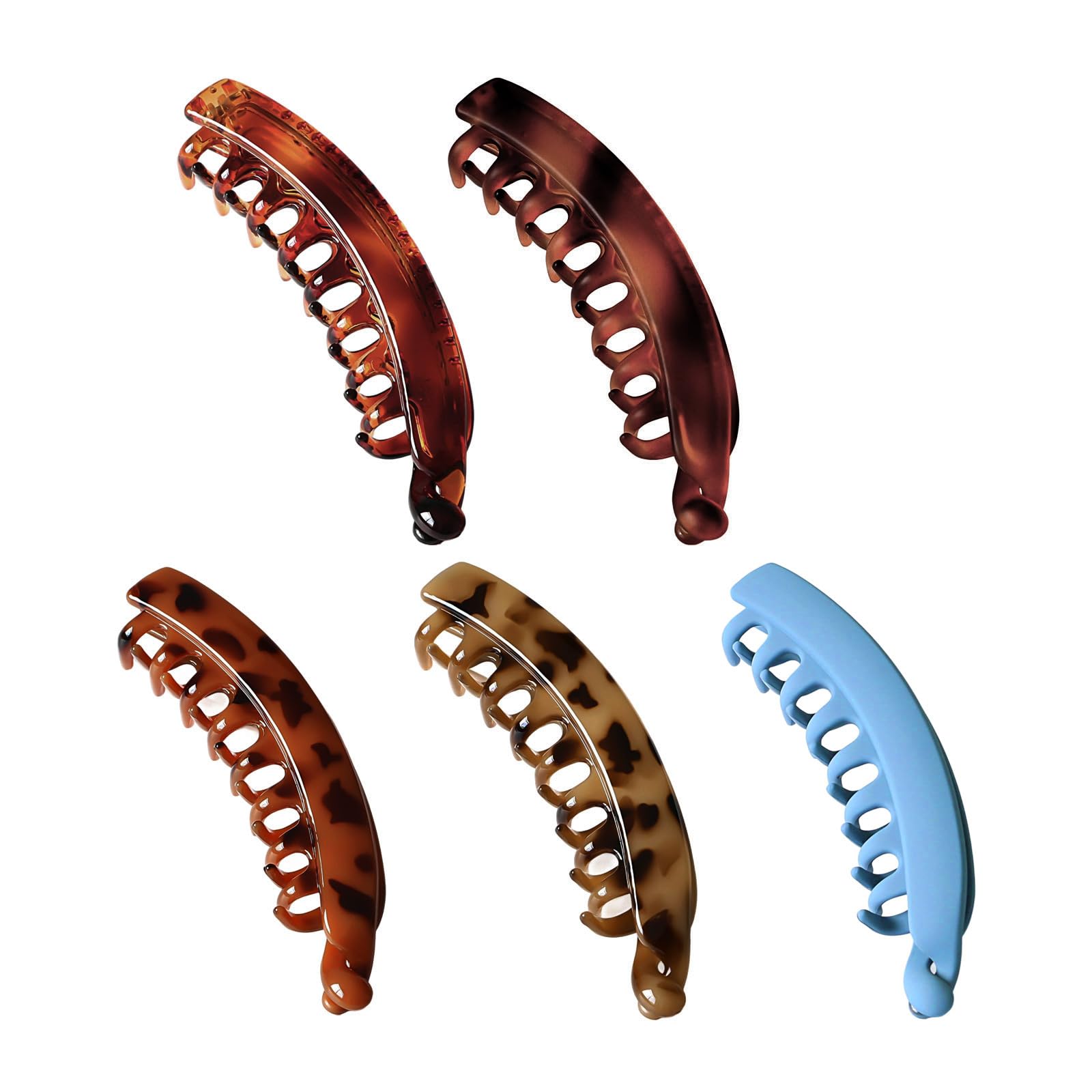 YUXITA 5Pcs Vintage Leopards Print Banana Hair Clip For Women Nonslip Grip Practical Hairs Accessories For Thin Hair