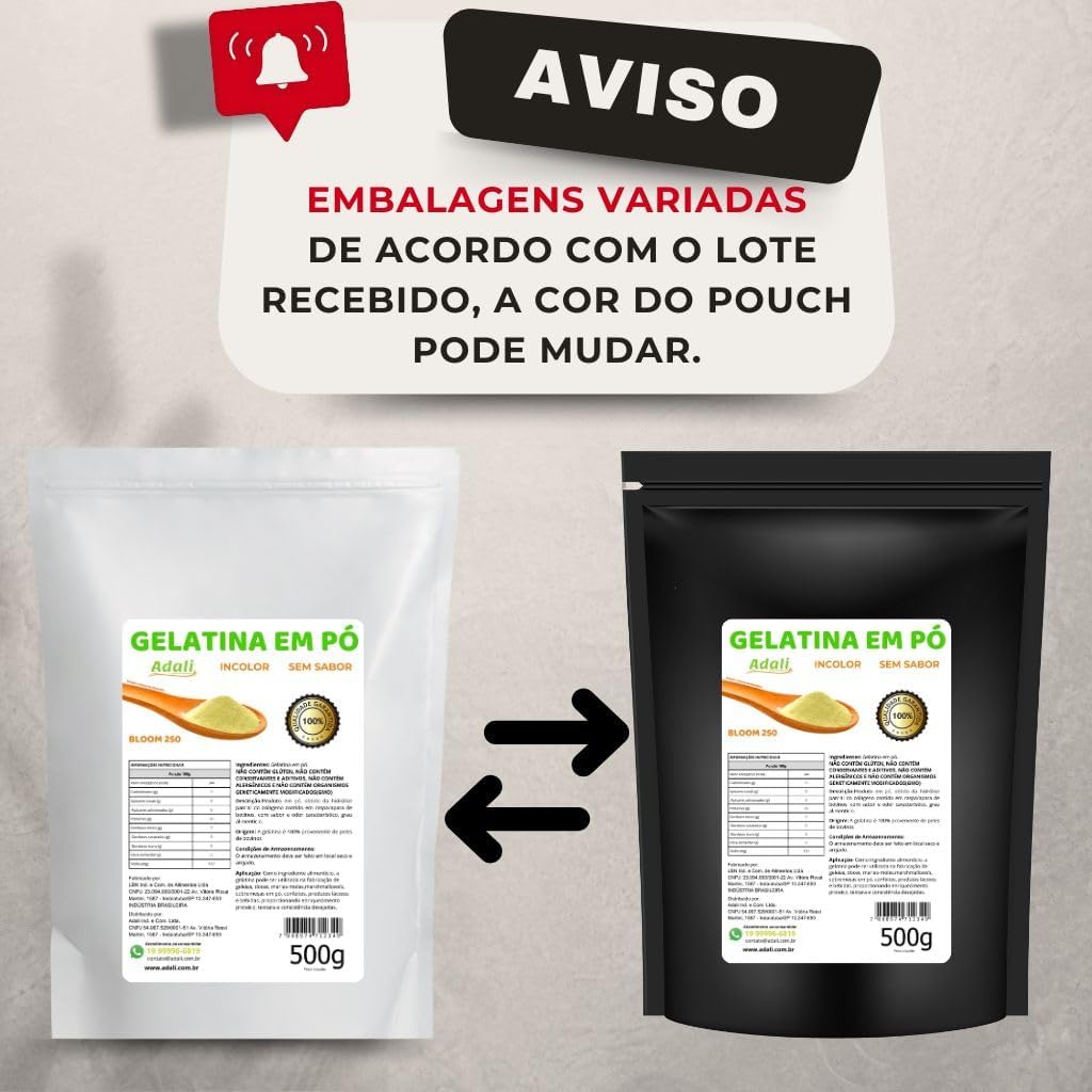 Gelatina em pó Adali 500g - Sem sabor