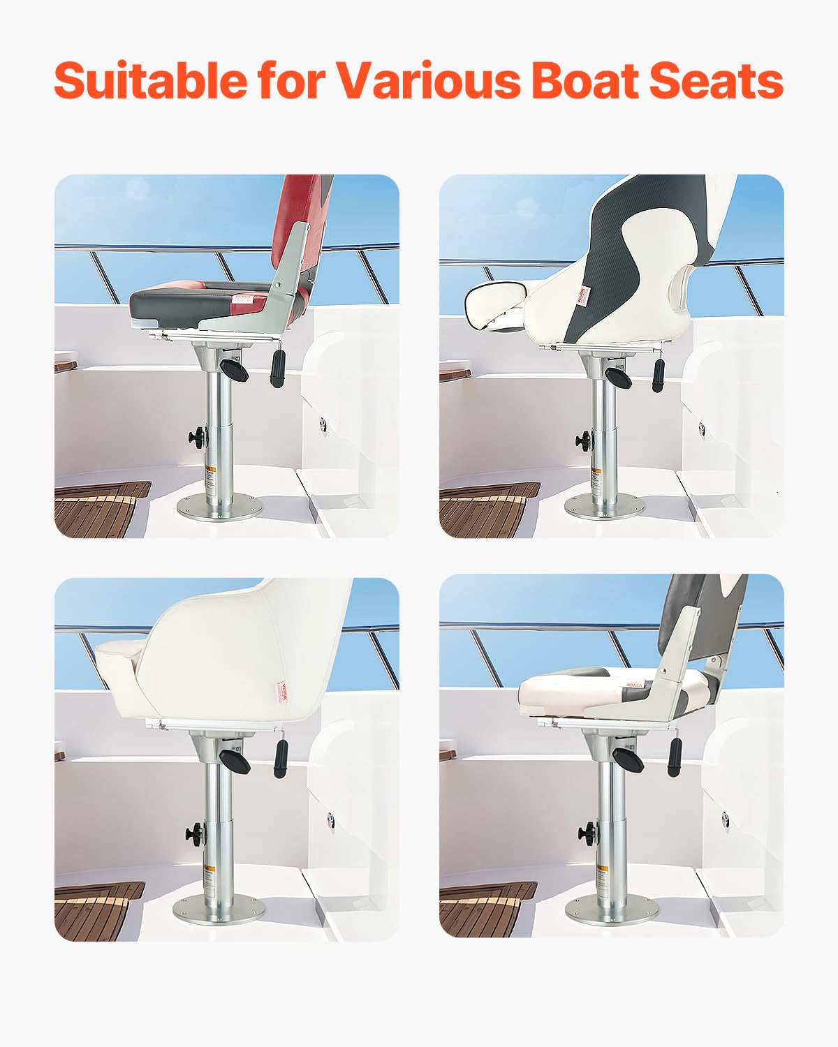 VEVOR Pedestal para Asiento de Barco, con Ajuste Deslizante hacia Adelante y Atrás, Base de Aleación de Aluminio con Tobogán, Recorrido Deslizante 12,7 cm, Resistente al Agua y a la Oxidación