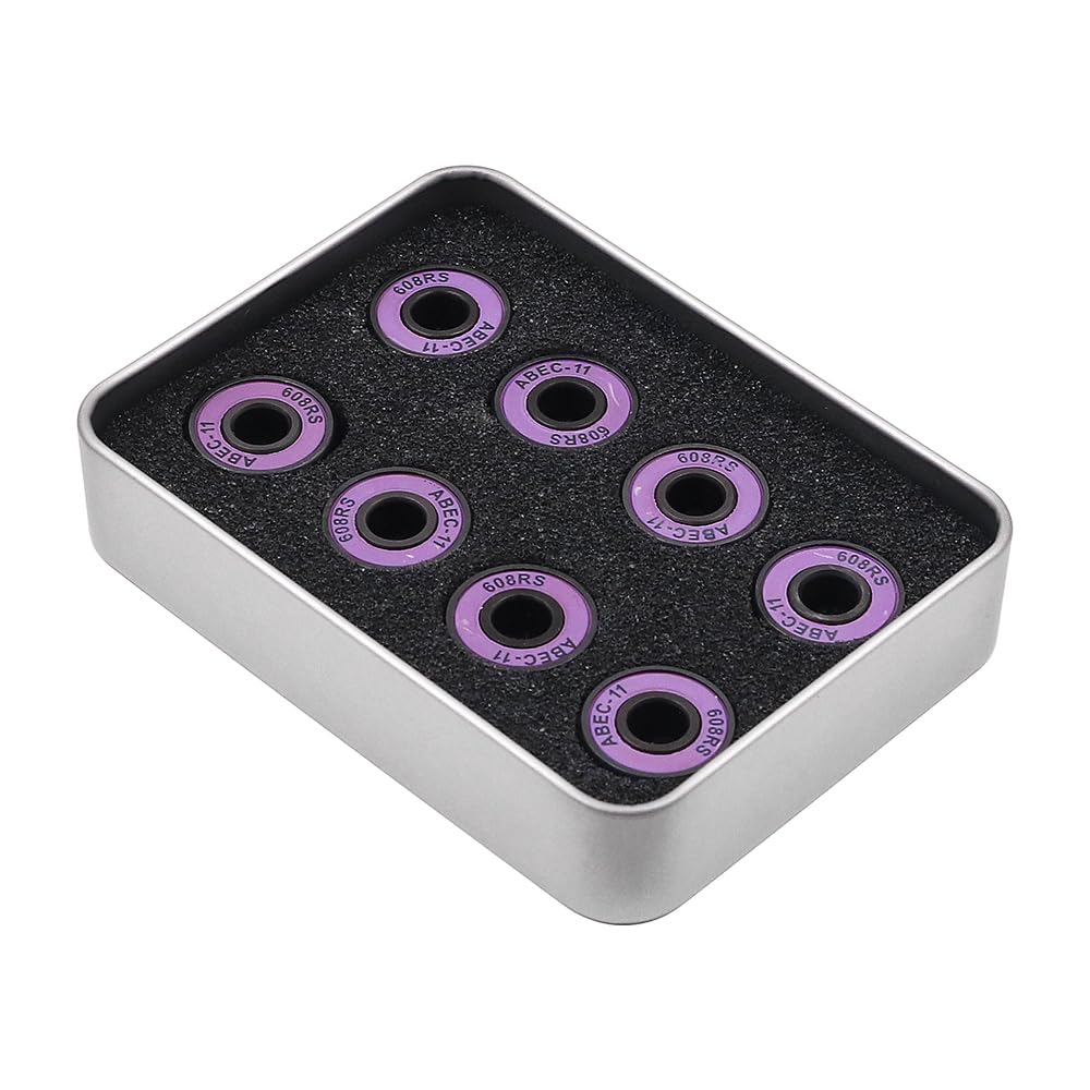 Roulements Skateboard 608 RS ABEC-11, Accessoires de Skateboard Haute Vitesse 8Pcs (Violet)