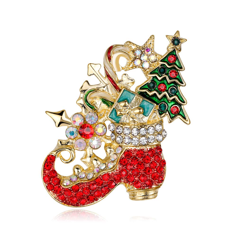 Ruikey Creative Brooch Colorful Zircon Christmas Shoe Brooch Pins Boys Girls Gift Clothing Accessories