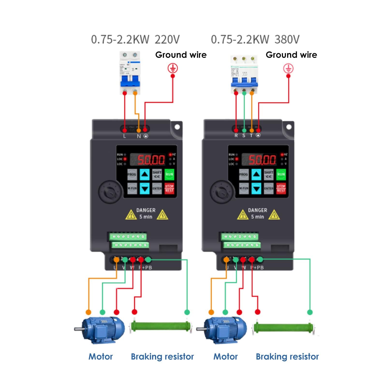 Walfront SEAFRONT VFD Inverter Frequenzumrichter, SKI780 Mini VFD 1/3 Phasen Frequenzumrichter für Spindelmotor Drehzahlregelung 220V / 380V, 0.75/1.5/2.2KW(220VAC, 2.2KW)