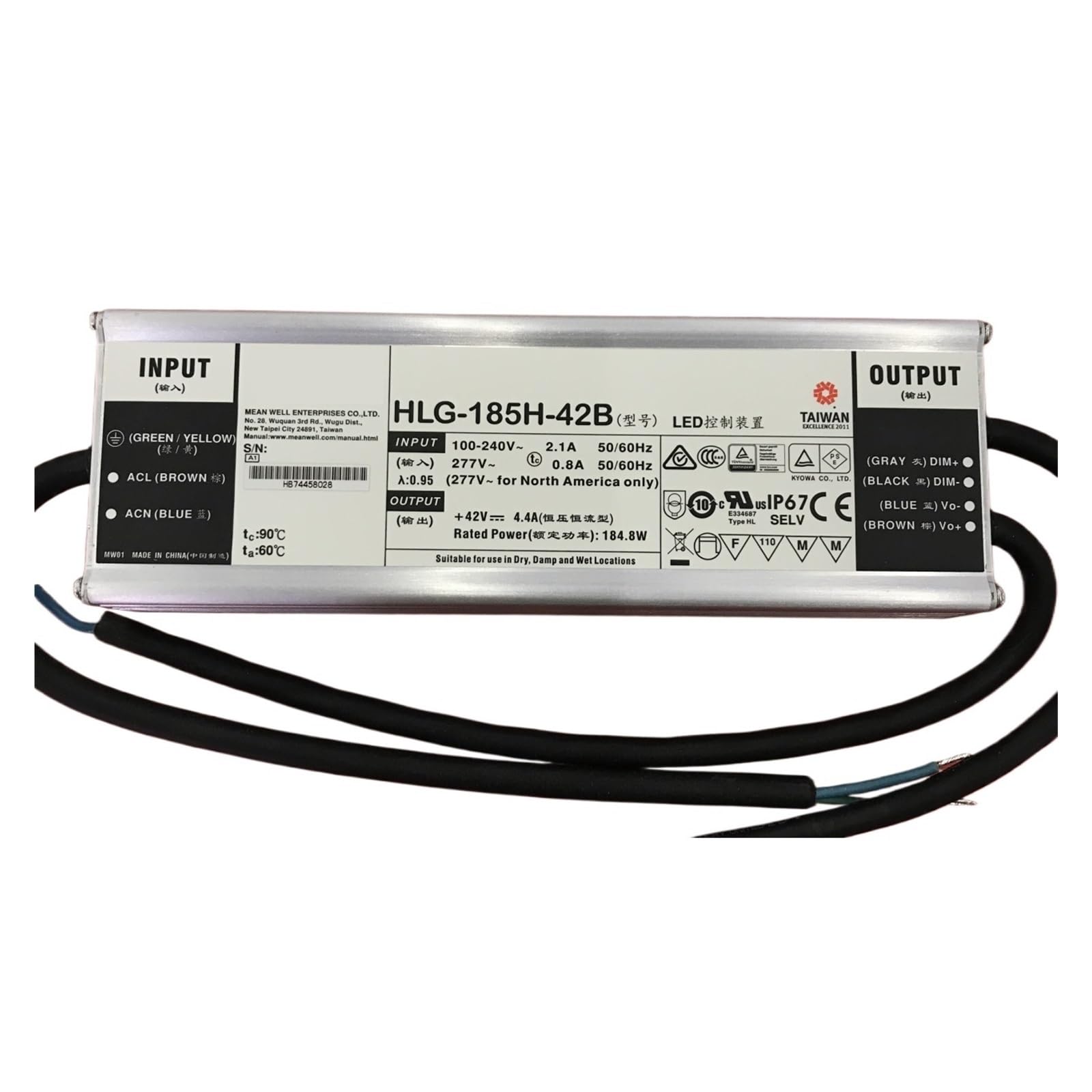 BFSYDLUJ 185W constant voltage+constant current dimmable LED driver HLG-185H 15V 20V 24V 30V 36V 42V 48V 54V B(HLG-185H-36B 36V)