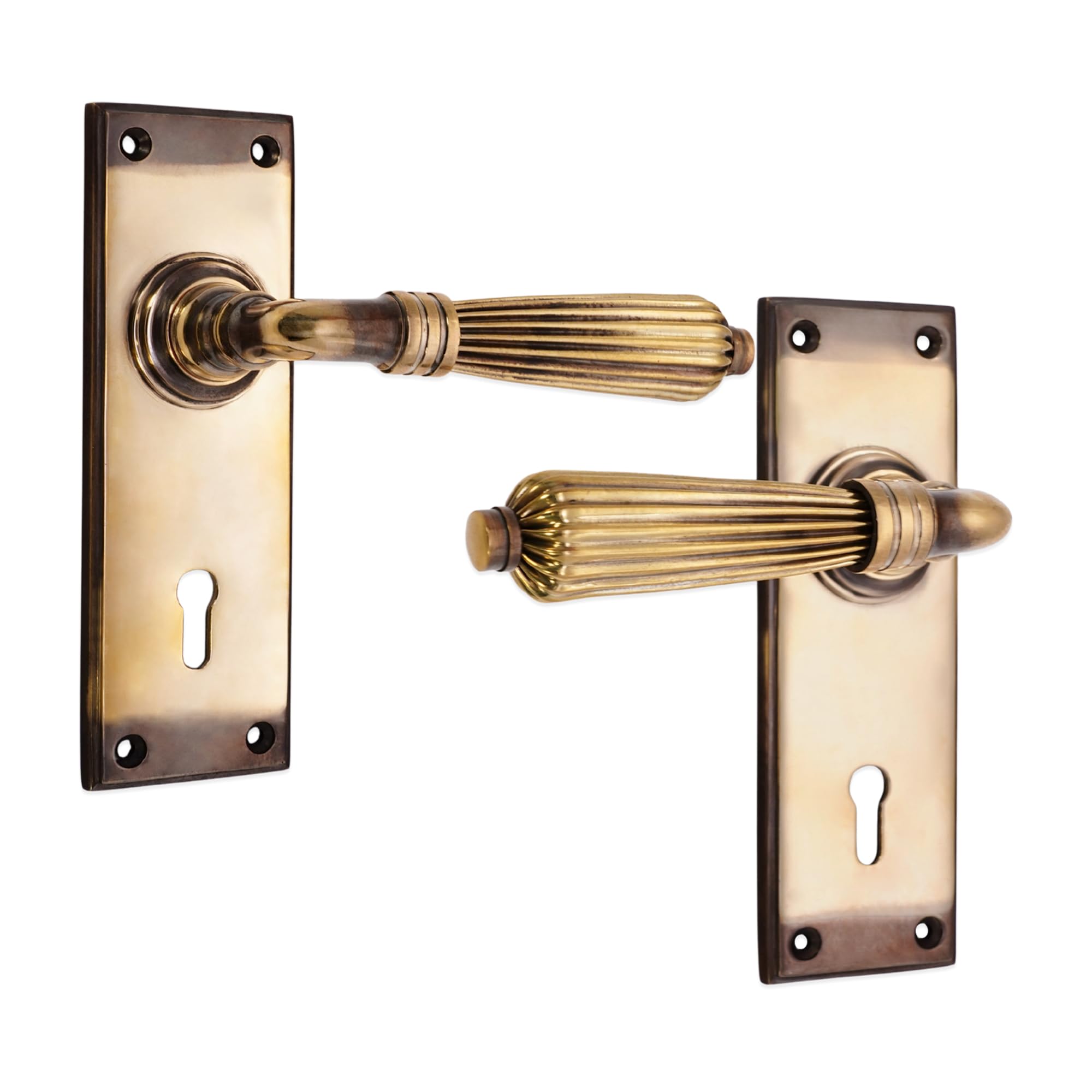 Infinity Decor Reeded Lever Backplate Lock Handle 150mm (Aged Brass)
