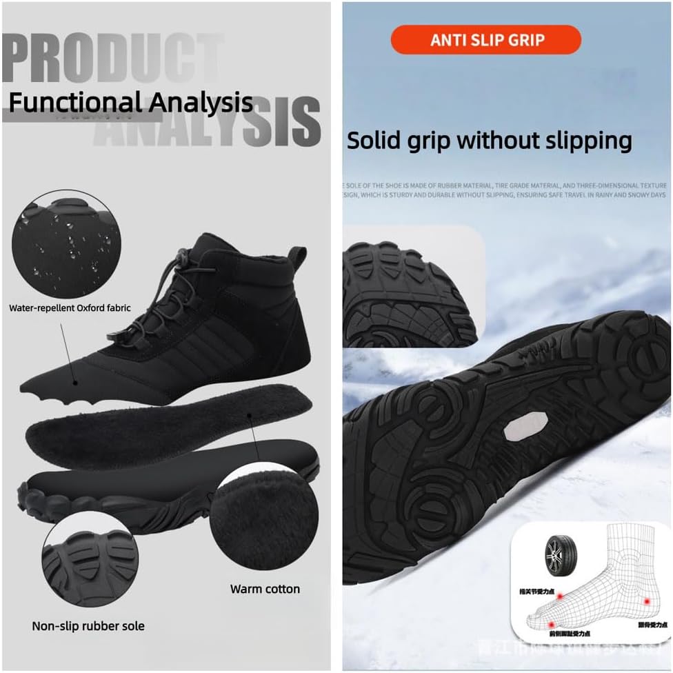 Winter Barefoot Shoes Men Women, Waterproof Non-Slip Wide Toe Box Shoes Walking Snow Boots Hiking Boots