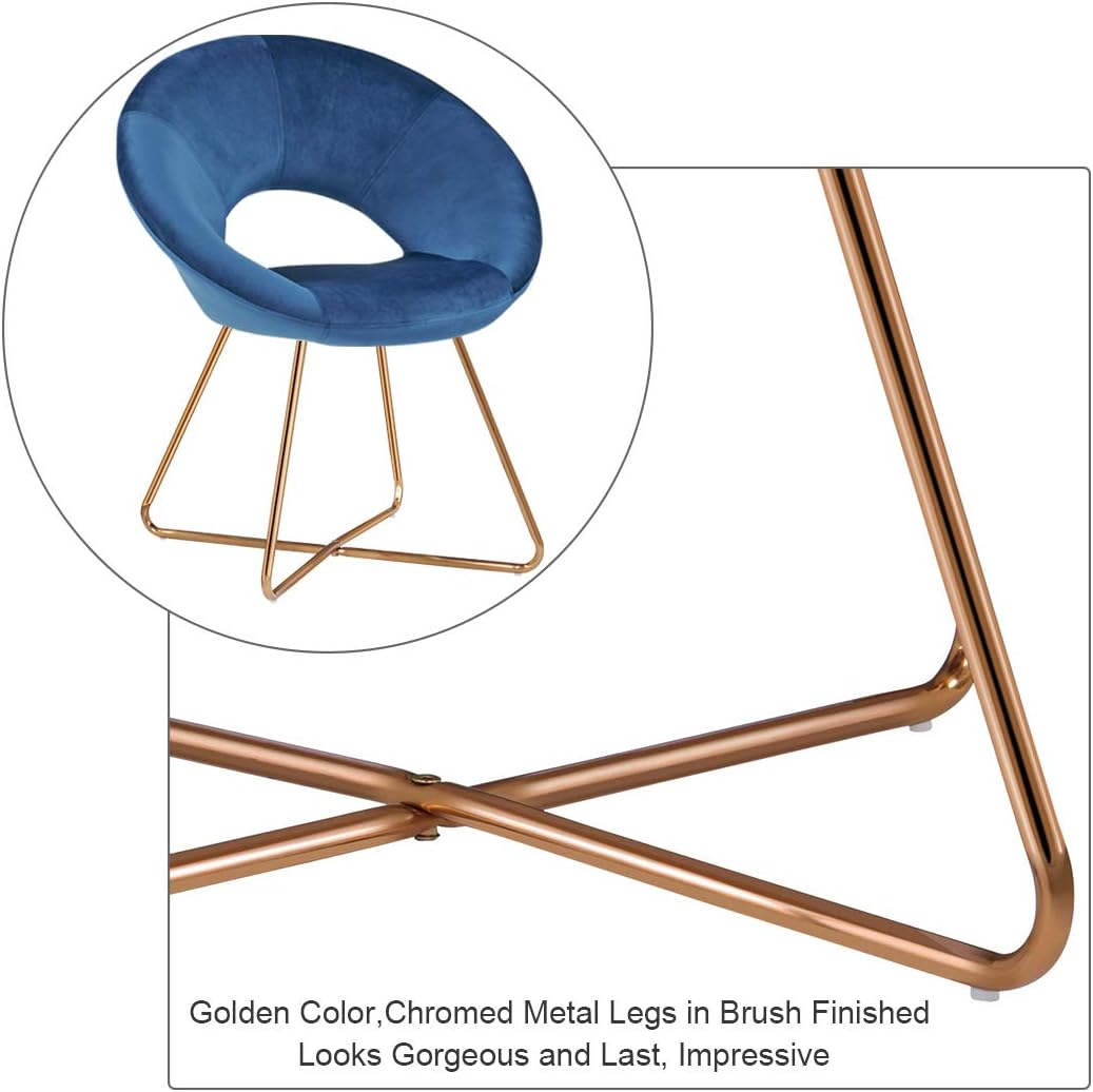 DUHOME Modern Accent Velvet Chairs Single Sofa Comfy Upholstered Arm Chair Mid-Century Leisure Lounge Chairs with Golden Metal Frame Legs Set of 2 Blue
