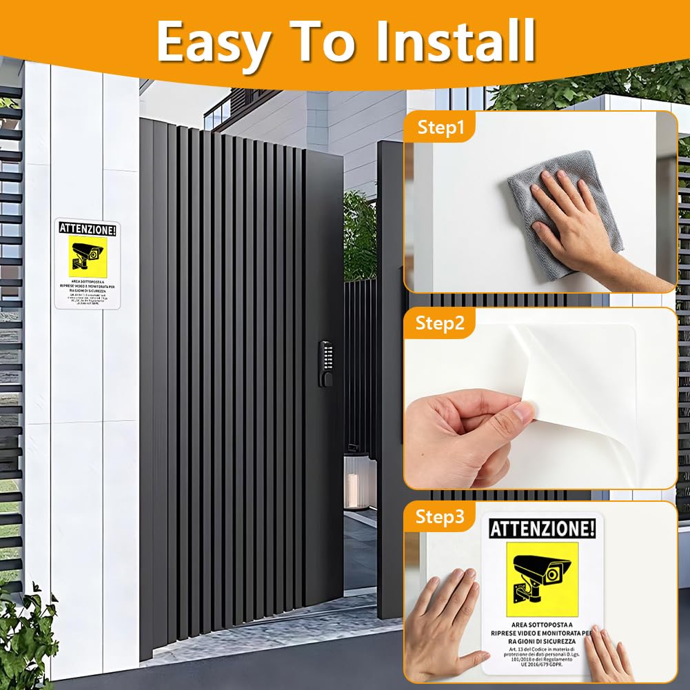 Juego de 3 Placas Rígidas Zona Vigilada por Cámara 20x15cm | PVC Reforzado 1,5mm Impermeable Resistente Rayos UV Autoadhesivas Sin Taladrar para Garajes Almacenes Centros Comerciales