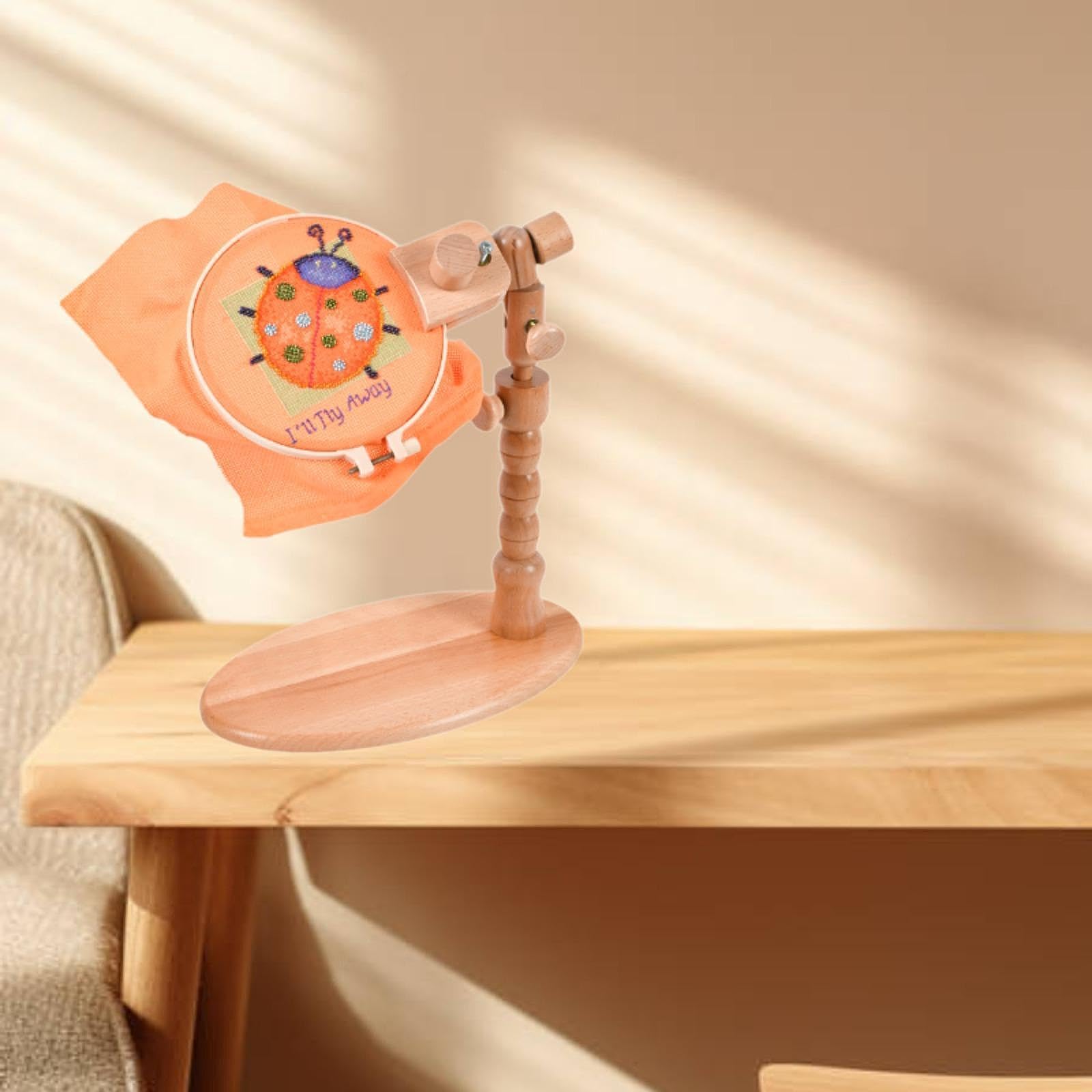 Soporte de Bordado Bastidor Giratorio Ajustable de Madera Pinza para Manualidades de Costura Adecuado para Principiantes Artistas