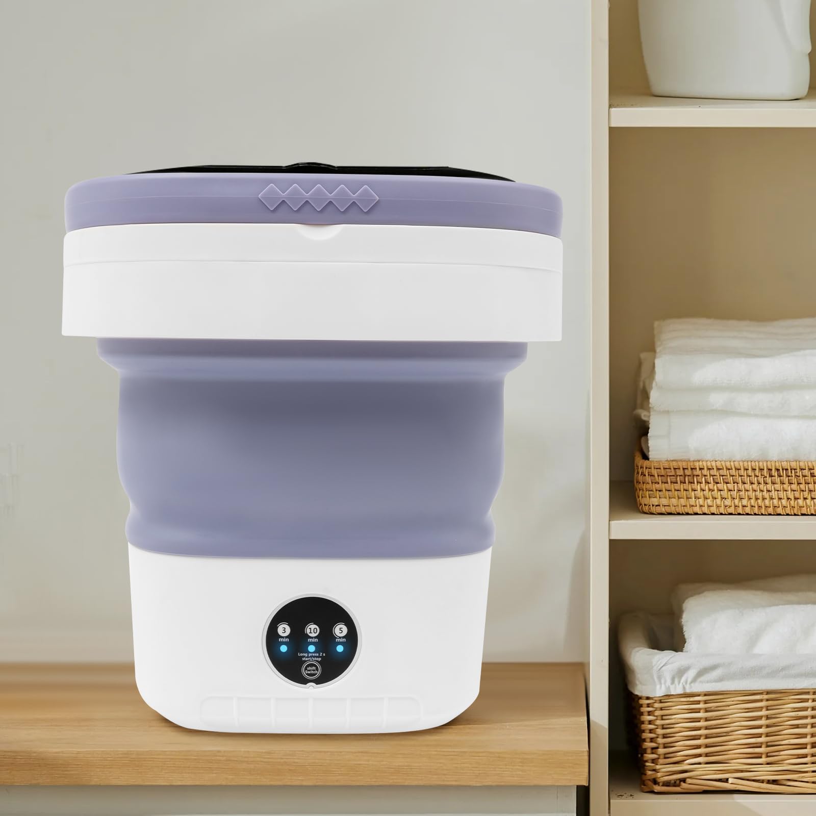 Lavatrice portatile da 12 l, mini lavatrice pieghevole con scolapiatti, Lavatrice portatile da campeggio con grande capacità per appartamenti, dormitori e camper, viola