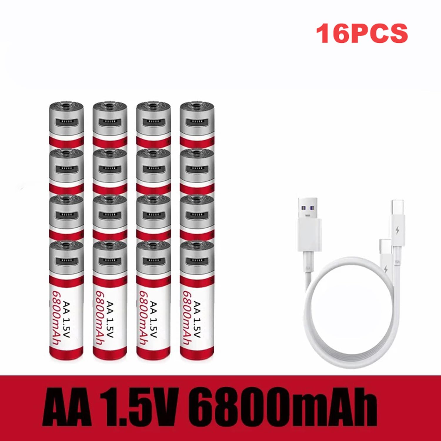 Batería Recargable de Litio AA de 6800 mAh con Salida USB Constante de 1,5 V y Carga rápida de 2 Horas con Cable USB. Más de 1000 ciclos de Carga. Batería AA.