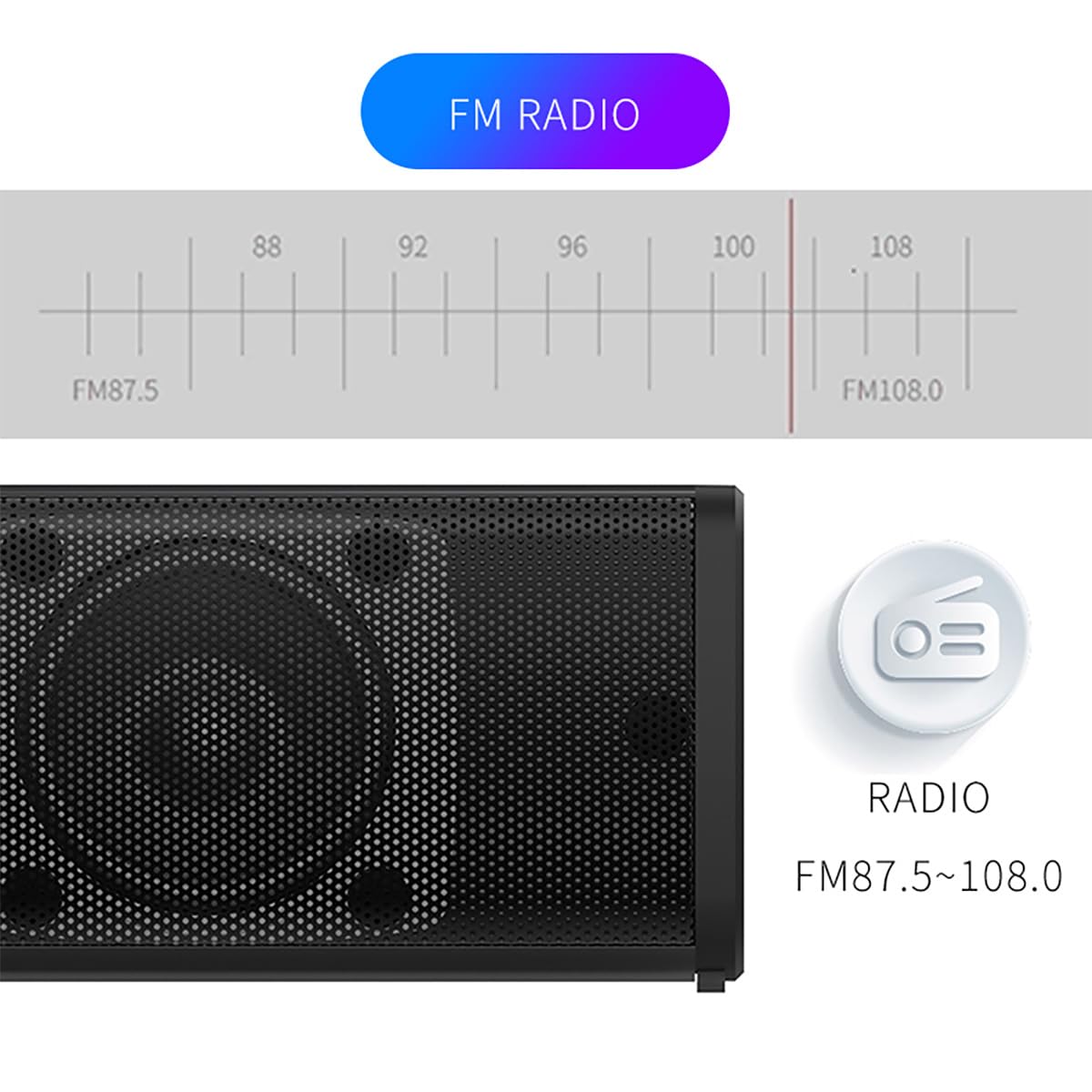 Soundbar per TV, Soundbar Bluetooth 2 in 1, altoparlanti per PC da 20 W, soundbar con USB, TF, FM, TWS, RCA e AUX, 4 altoparlanti, batteria 2000 mAh, RCA