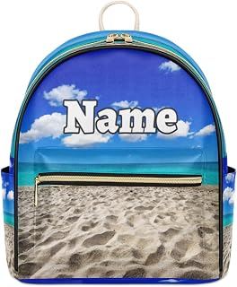 Sea Beach Blue Sky Sand Custom Mini Backpack Purse for Women Ladies Ocean Themed Personalized Fashion Leather Small Backpack Shoulder Handbag Travel Bag Satchel Rucksack, Multicolor