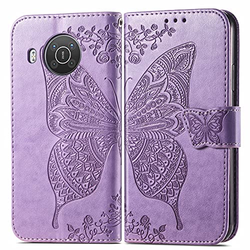 Asdsinfor Nokia X100/Nokia X10 Case Premium PU Leather Wallet Case with Card Holder Kickstand Magnetic Shockproof Flip Folio Protection Cover for Nokia X100 Butterfly Light Purple SD Asdsinfor Nokia X100/Nokia X10 Case Premium PU Leather Wallet Case with Card Holder Kickstand Magnetic Shockproof Flip Folio Protection Cover for Nokia X100 Butterfly Light Purple SD