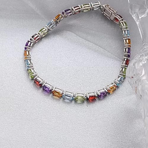 Agrule Women'S Multicolor Gemstone Tennis Bracelet 925 Sterling Silver 4Mm Oval Cut Diamond Bracelets Prom Birthday Gift 7.25 Inch thumb #5