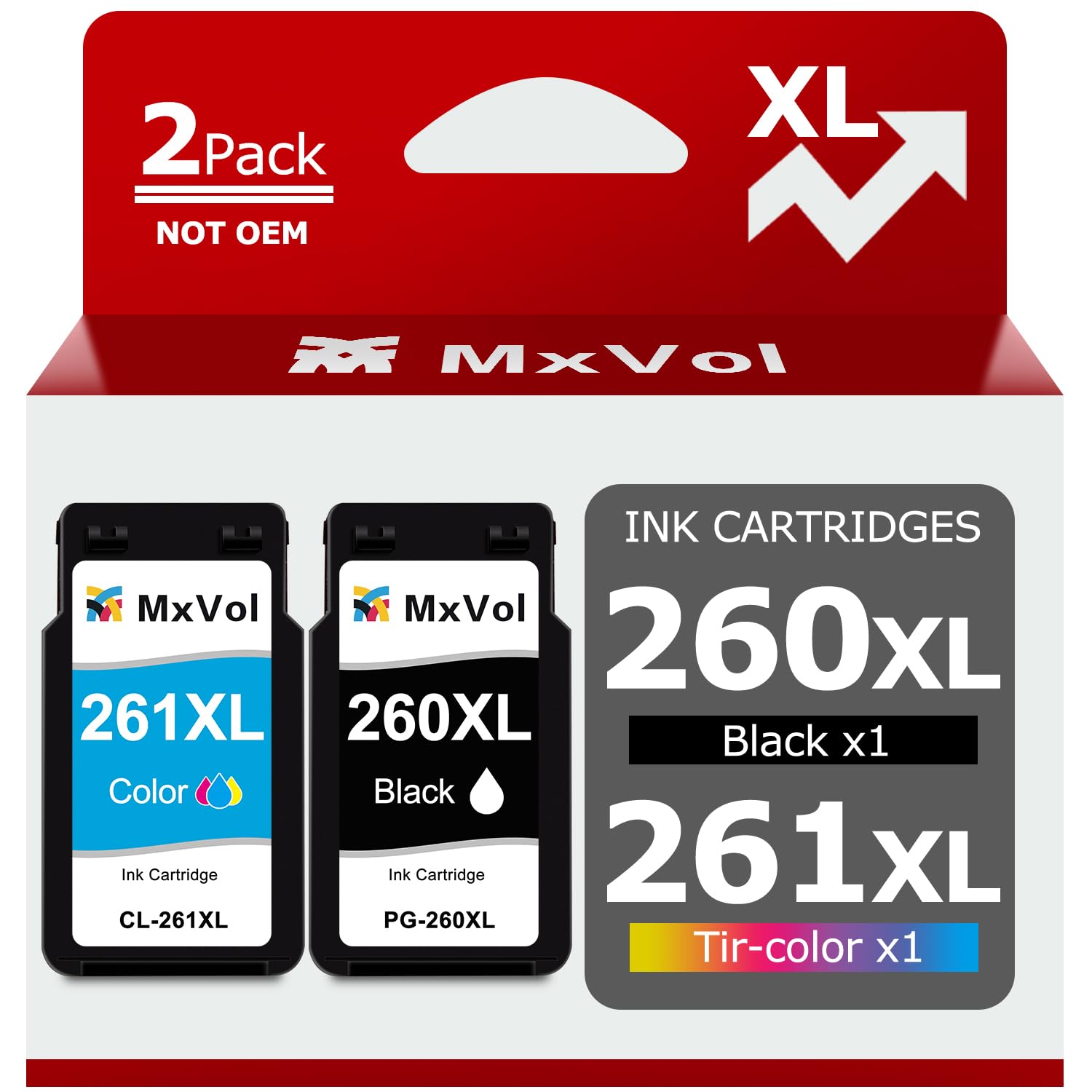 Photo 1 of 260XL 261XL Replacement for Canon Ink 260 and 261 Ink Cartridges PG-260 XL CL-261 XL for Canon Pixma TS6420a TS6420 TS6400 TR7020a TR7020 TR7000 TS5300 TS5320 Printer Ink Cartridge (1 Black,1 Color)