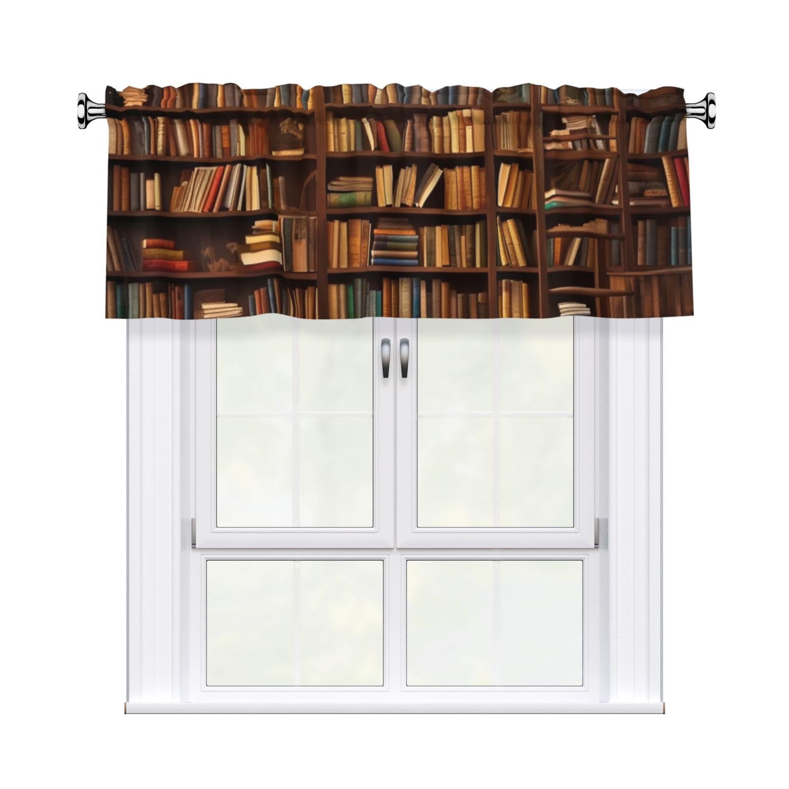 DWVTSLH Books Valances Curtains for Windows, Rod Pocket Drape Valence Blackout Short Curtains for Kitchen Bathroom Bedroom Window Treatment for Home Décor 54x18 Inch