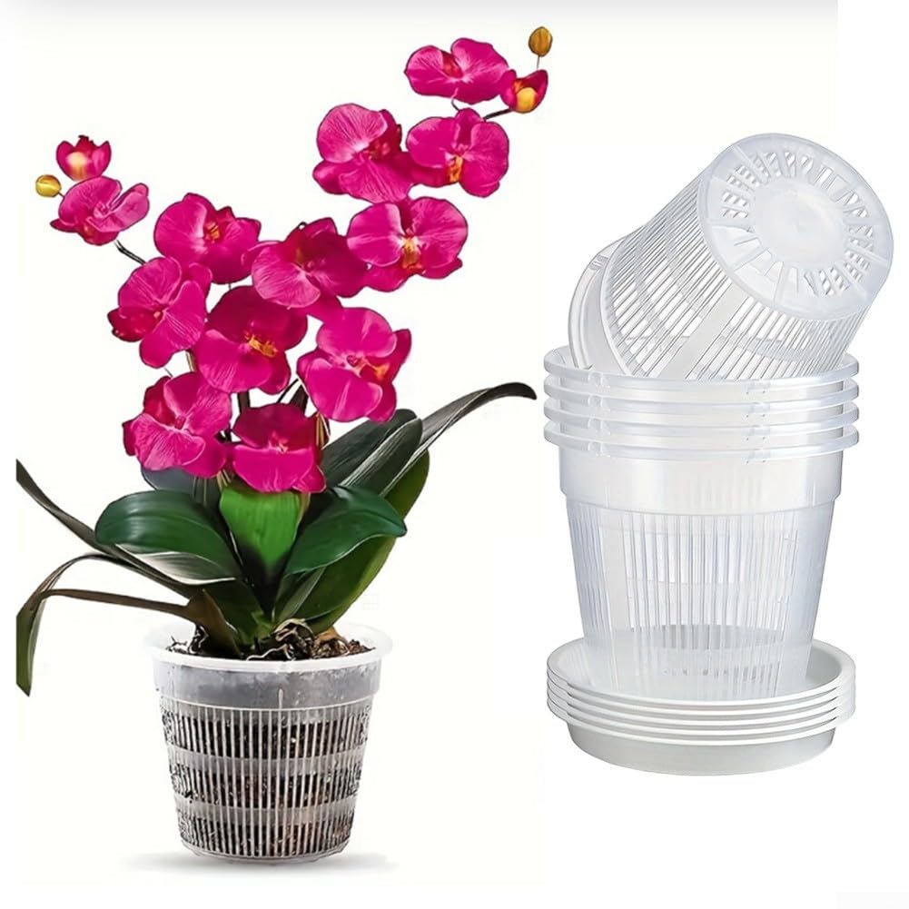 Przezroczyste plastikowe doniczki Doniczka z orchideą otworem drenażowym i tacą, opakowanie 8 sztuk, białe, 14 cm 16(16cm)