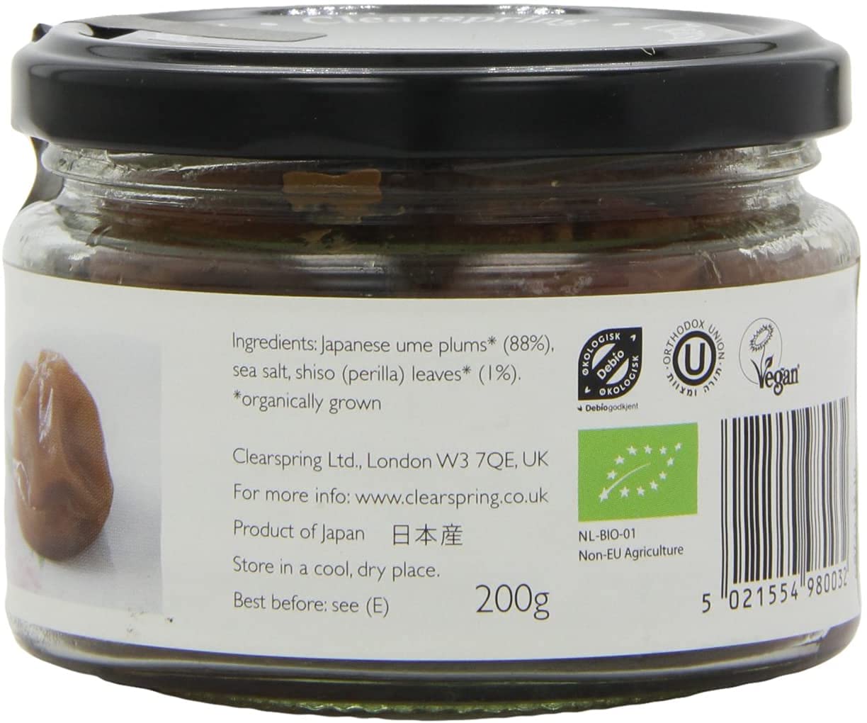 Clearspring BIO Umeboshi - 10x 200g Glas - japanische Pflaumen Ume-Früchte Salz-Aprikose biologische Trockenpflaumen mit Shiso-Blättern und Meersalz aus Japan, fermentiert und gesalzen