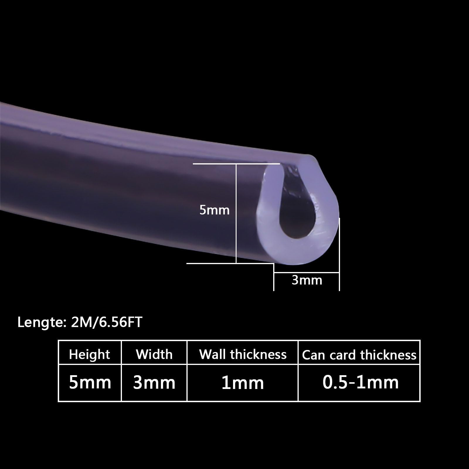 Kantenschutzprofil, Kunststoff-U-Profil, 2 m (6,56 Fuß) transparente Kantendichtung aus Gummi, geeignet for Küchentische, Höhe x Breite(5mm x 3mm)