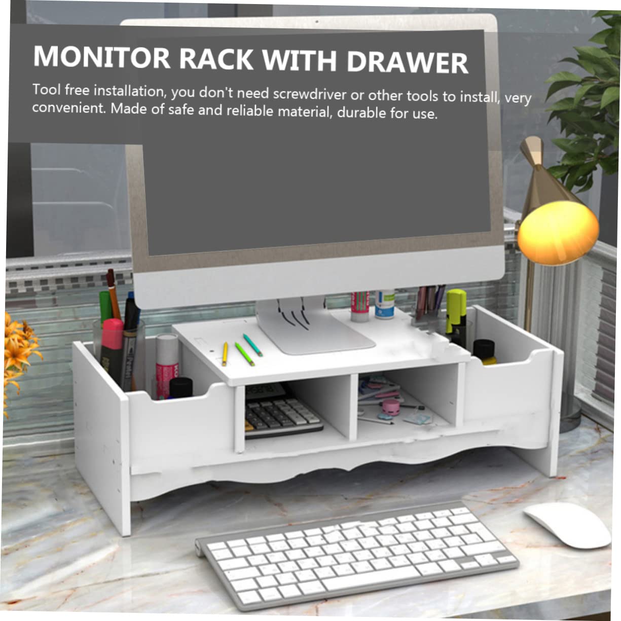 OSALADI Supporto per Monitor da Tastiera Mini Schermo del Computer Supporto Portatile per Laptop Compatto Supporto per Laptop Regolabile Forniture per Ufficio per Scrivania Auto Bianca PVC
