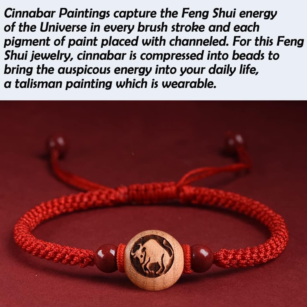 Pulsera Feng Shui, Riqueza, Piedra Cinabrio, Encanto Animal del Zodíaco Chino, Pulsera de Cristal de Chakra de Hilo Rojo, Amuleto de Buena Suerte