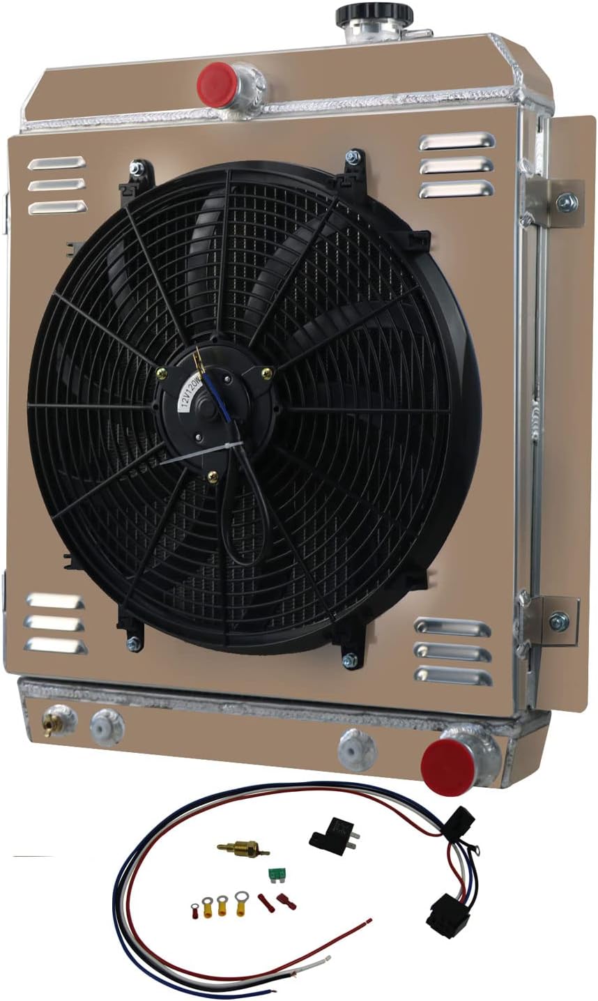 All Aluminum Radiator For 1947-1954 1953 Chevy Truck 3100 3600 3800 3700 3900 Fleetline Fleetmaster Base 4.3L 3.8L L6 Cyl Engnie 48 49 50 51 52 53,4 Row Core Radiator+Shroud +16"Fan+Relay Kit