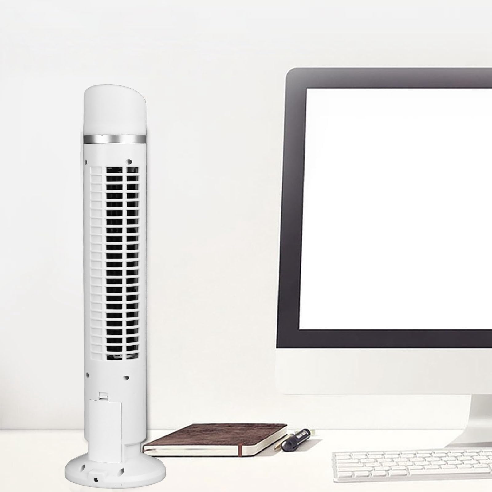 Tyenaza flügelloser Turmventilator, tragbar, einstellbare Geschwindigkeit, geräuschlos, kompakt, platzsparend, USB-Schreibtisch, flügelloser Ventilator mit Licht für Zuhause, (White)