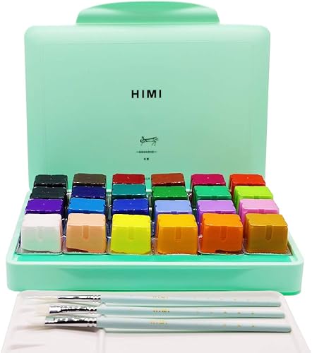 Miniatura 7 de HIMI - Juego de pintura gouache de 24 colores de 1 onza líquida (30 ml) cada uno, diseño exclusivo de envase de gelatina con 3 pinceles de pintura