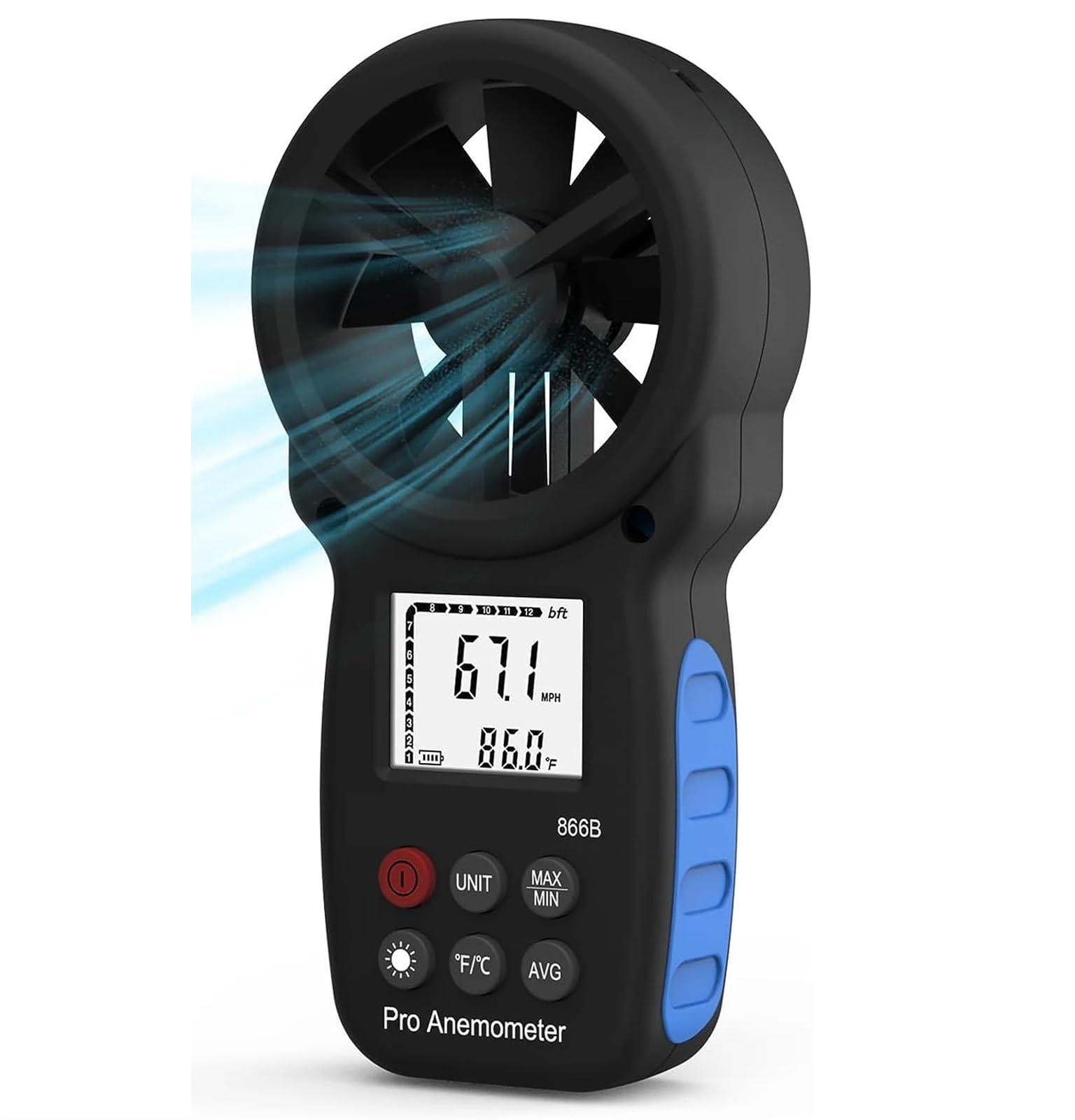 Anemómetro digital, Anemómetro Digital 866B, medidor de temperatura, Mini velocidad del viento, Sensor medición aire, 0-30m/s