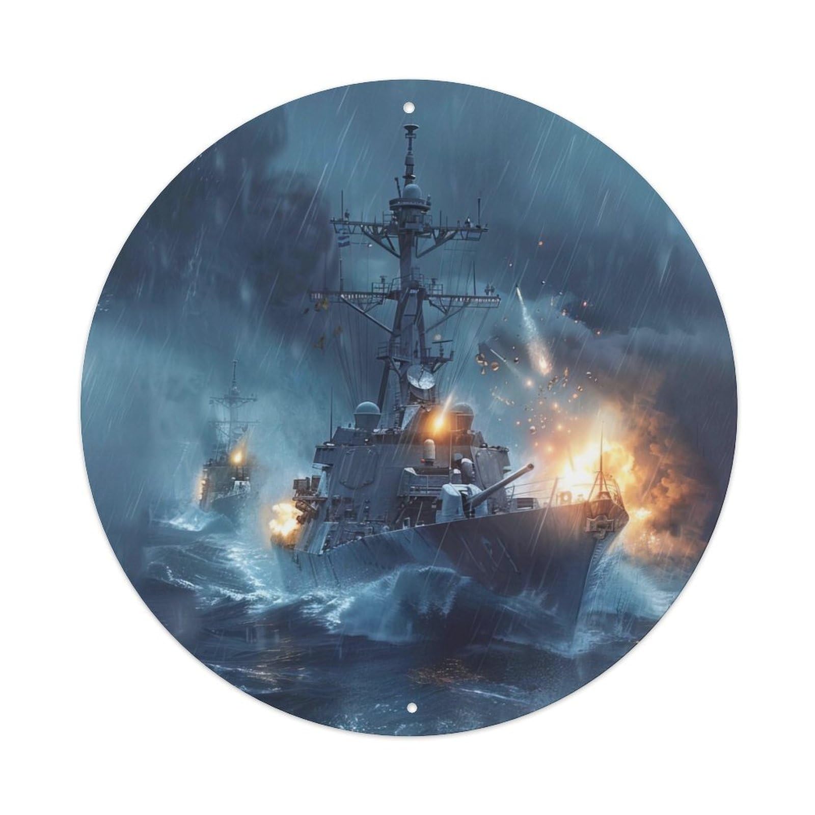 Battleship American Battleships Engaging The Enemy Vintage Metal Tin Sign Plaque Wall Decor for Cafe, Club Bar, Office, Garden Metal Poster 8x8Inch