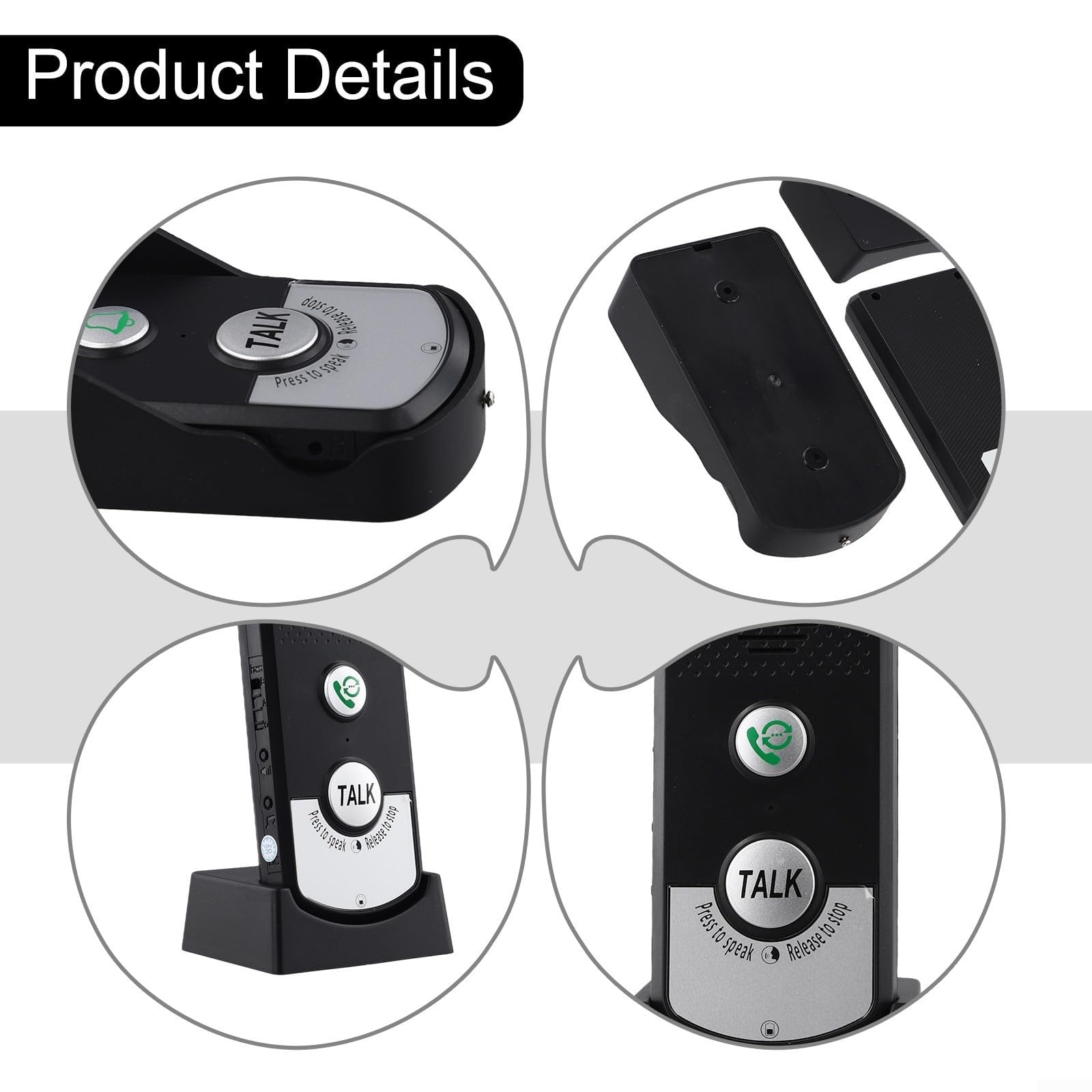 Campanello wireless a lungo raggio per la sicurezza domestica, trasmissione 1000 m, funzione conversazione bidirezionale, batteria ricaricabile 2000 mAh, nessuna alimentazione esterna necessaria (nero