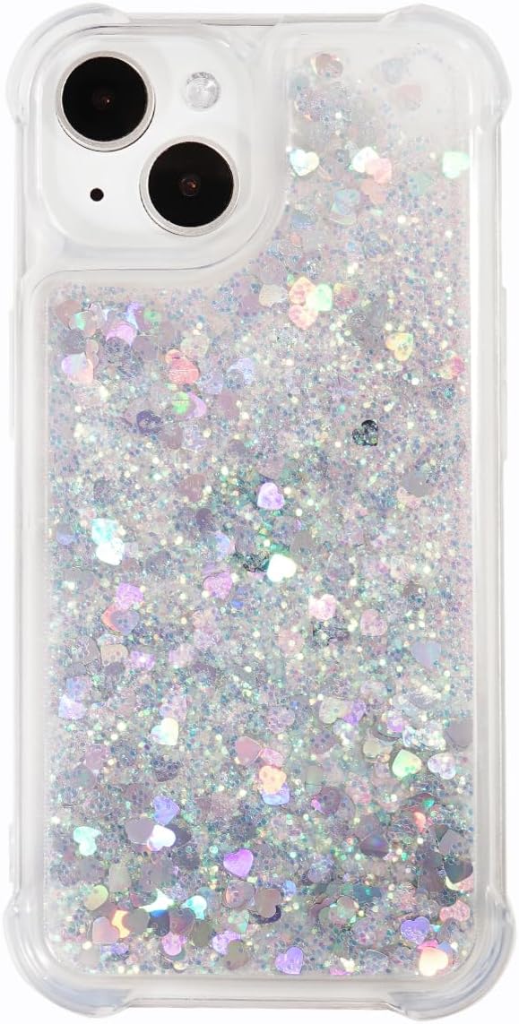 Glitter Case Compatible with iPhone 15 Plus Glitter Case Clear Soft TPU Rubber Bumper Bling Girly Women Cute Liquid Holiday Case for iPhone 15 Plus 6.7 inch (Silver) - Image 6
