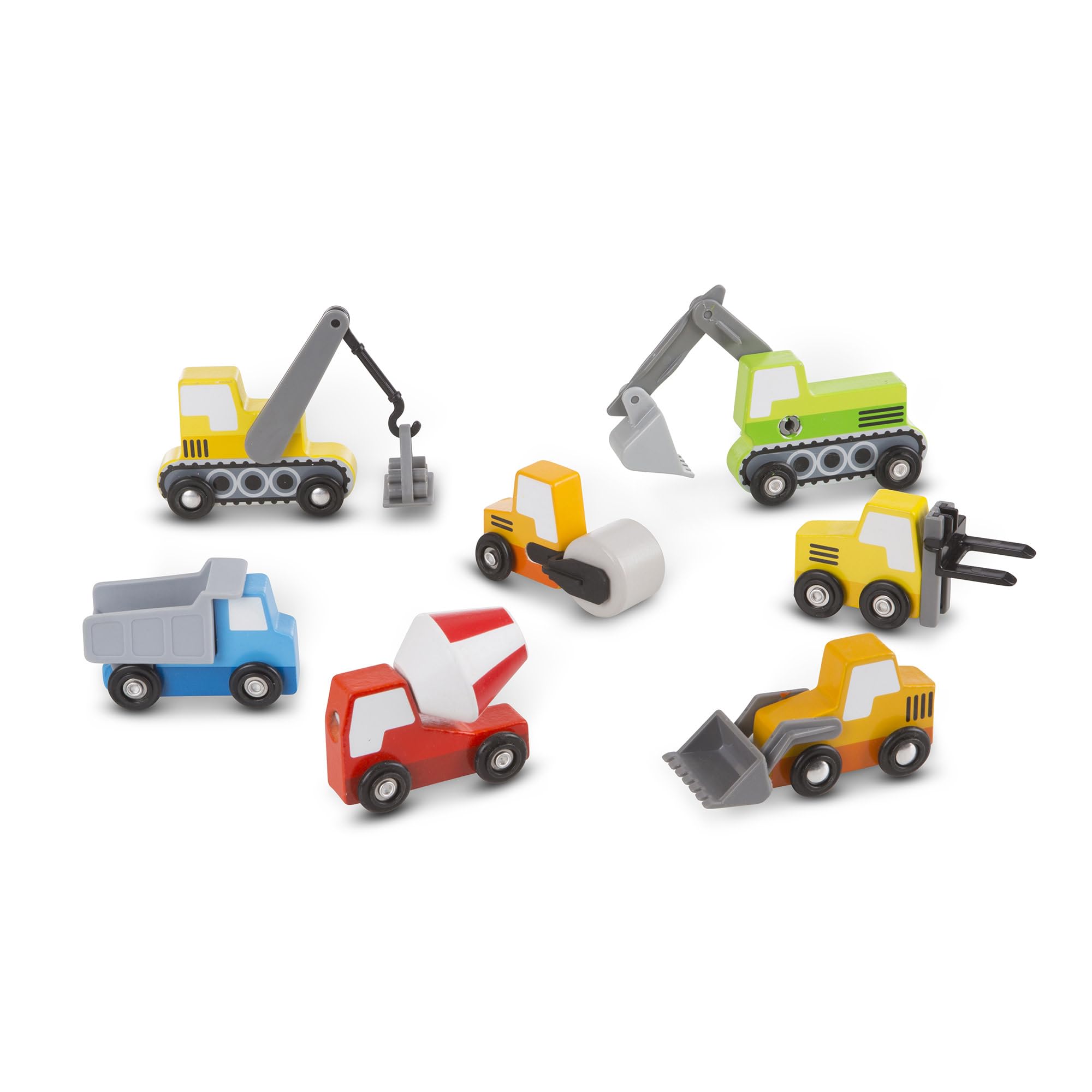 Wooden Construction Site Vehicles With Wooden Storage Tray (8 pcs) - Vehicle Toys, Cars For Toddlers And Kids Ages 3+