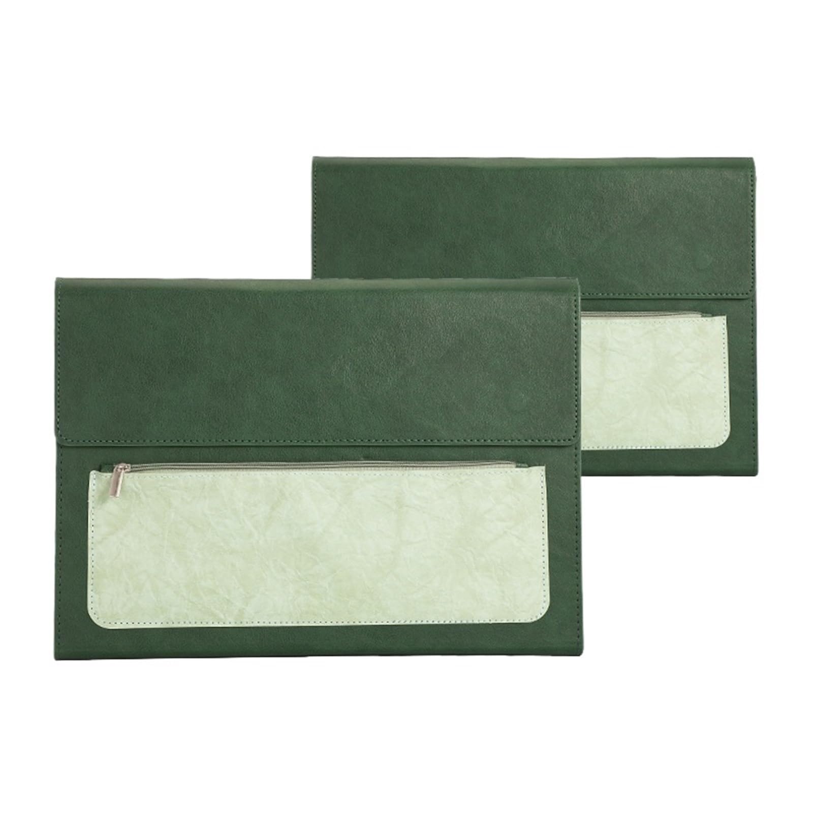 Portadocumentos de Cuero Carpeta de cuero A4 for documentos, 2 unidades, gran capacidad, resistente al agua, for, contratos, facturas, suministros oficina Hombre o Mujer(Green without handle)
