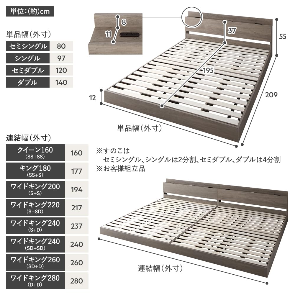 【最終値下げ】ワイドキング200(シングル+シングル) ベッドフレームのみ Amazon｜RASIK ベッド ワイドキング200(シングル+シングル