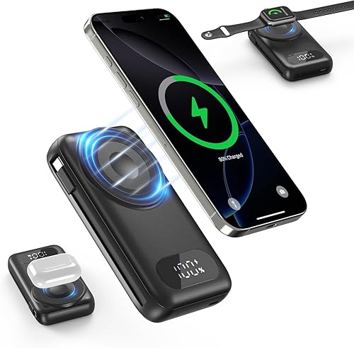 Miniatura 1 de Cargador portátil magnético de 26800 mAh para iPhone 171615141312 con cables incorporados, banco de energía inalámbrico 6 en 1 con cargador iWatch y