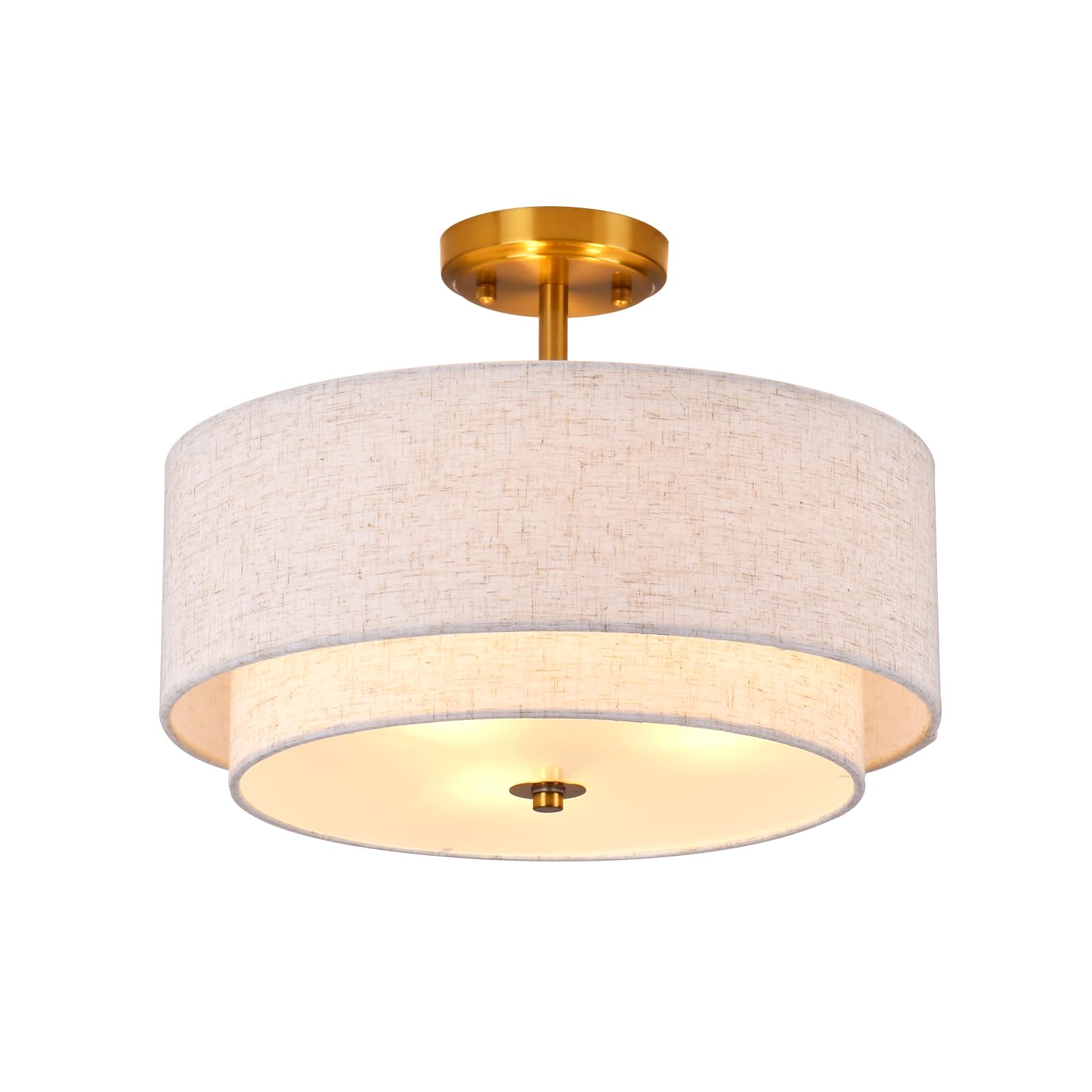 Photo 1 of **MISSING PIECES** Kirahee 3-Light Semi Flush Mount Ceiling Light Fixture, 16" Gold Drum Light Fixture, Modern Close to Ceiling Light with 2-Laye Fabric Shade Lamps for Bedroom Living Dining Room Hallway Entryway Foyer